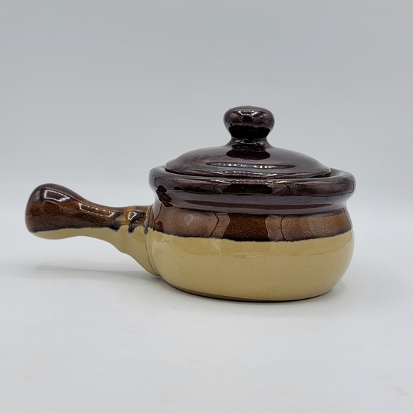 Brown Drip Glaze Stoneware Soup Crocks with Handles & Lids Set 70s 80s Vintage - Picture 3 of 14